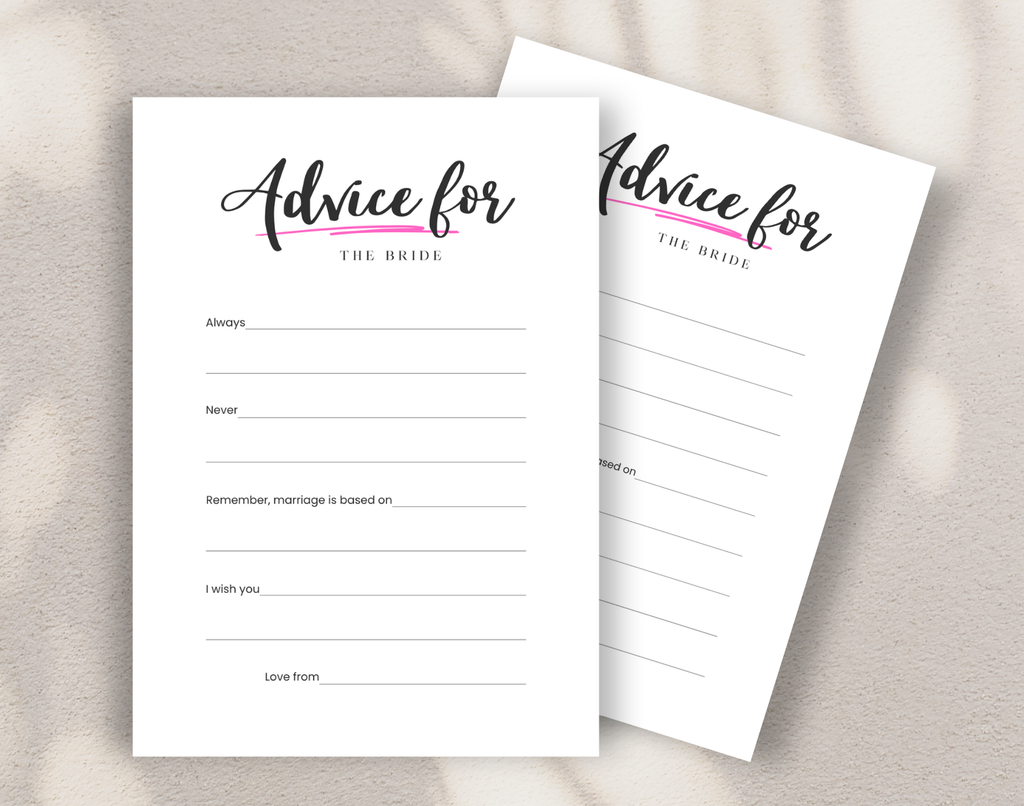 Two 'Advice for the bride' cards against a white background.