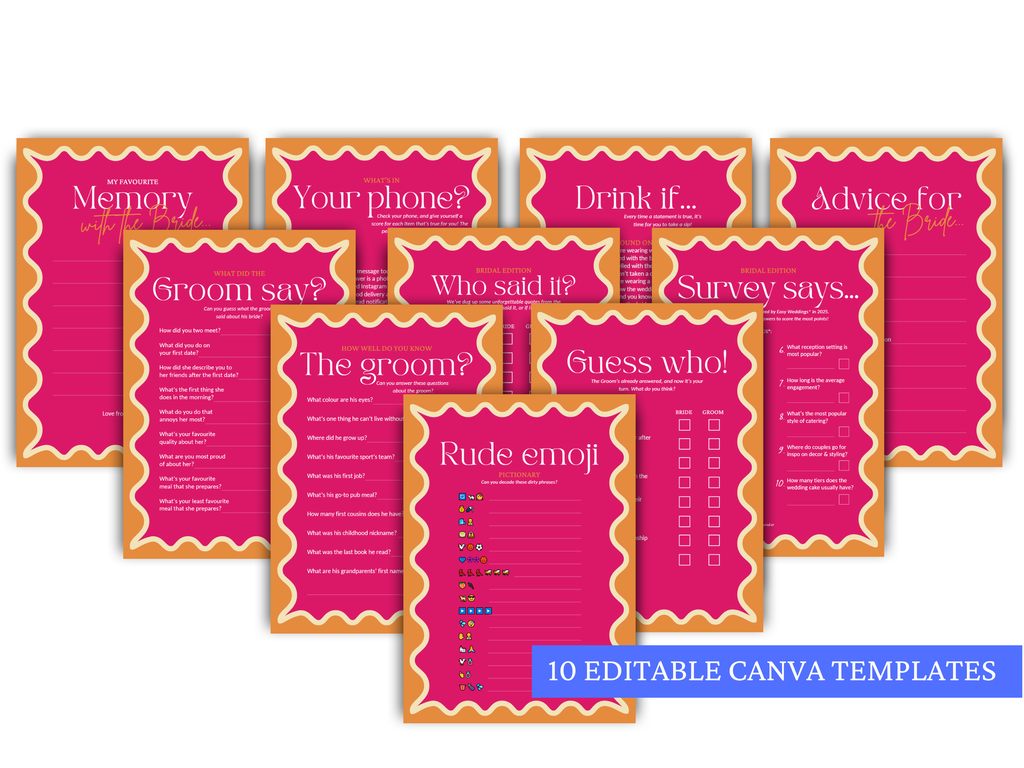 Bachelorette Party Game Bundle (Pink) - 10 Editable Templates - Print At Home