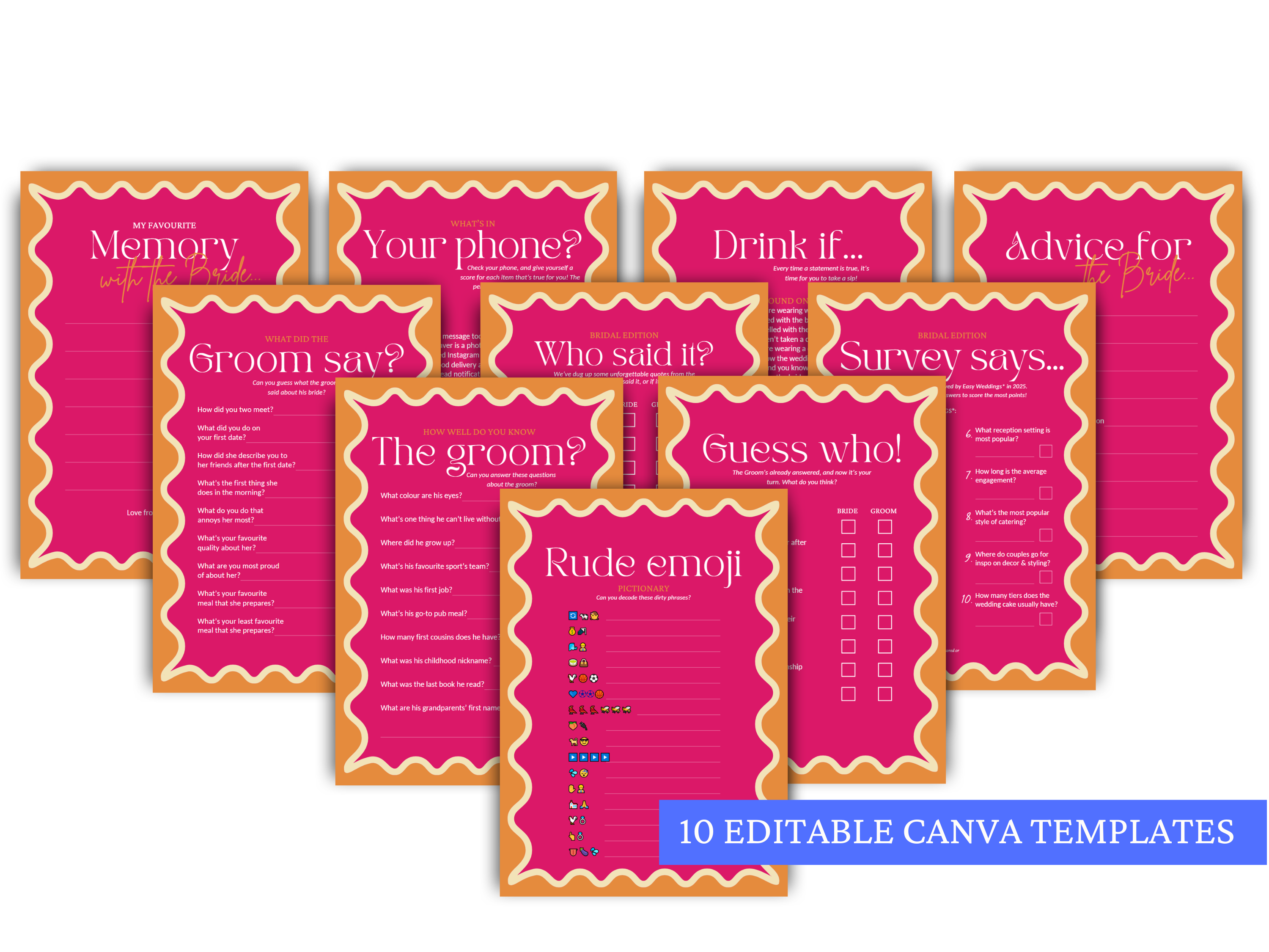 Bachelorette Party Game Bundle (Pink) - 10 Editable Templates - Print At Home