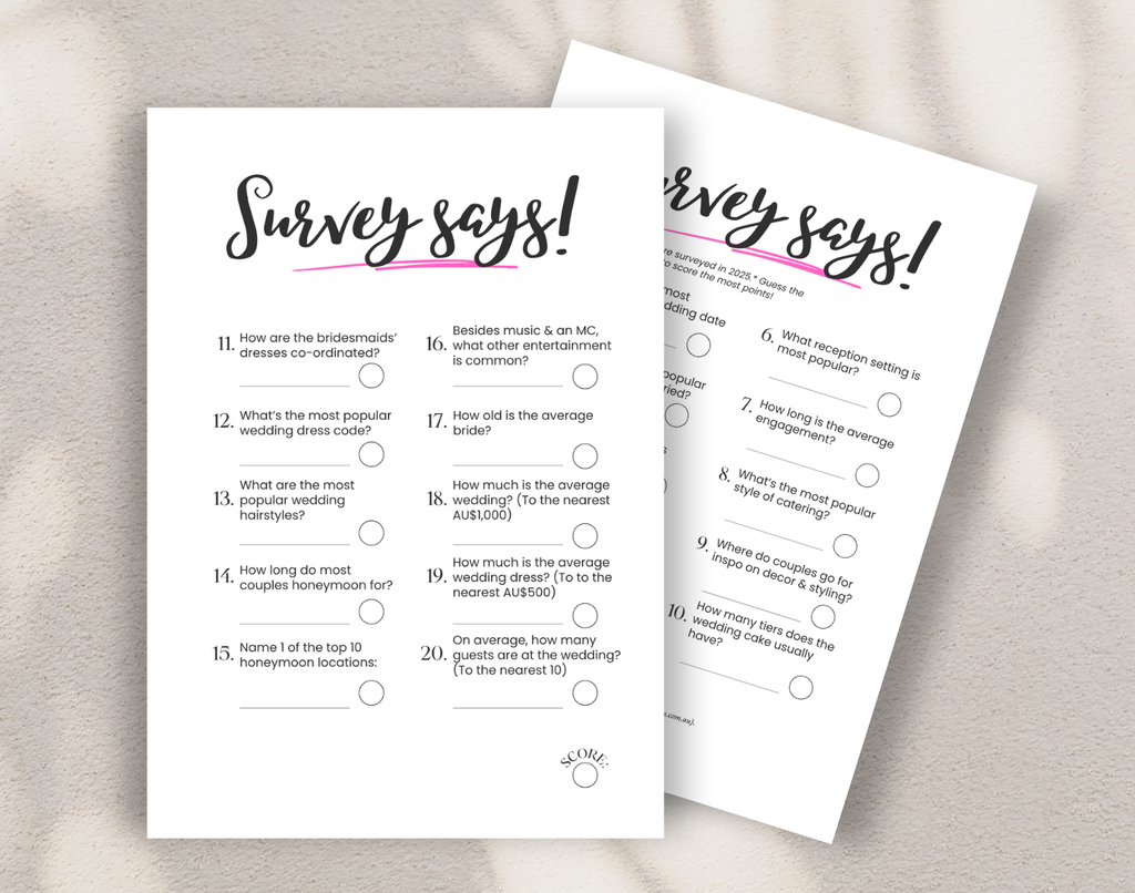 Two Bridal Shower family feud game cards against a white background.