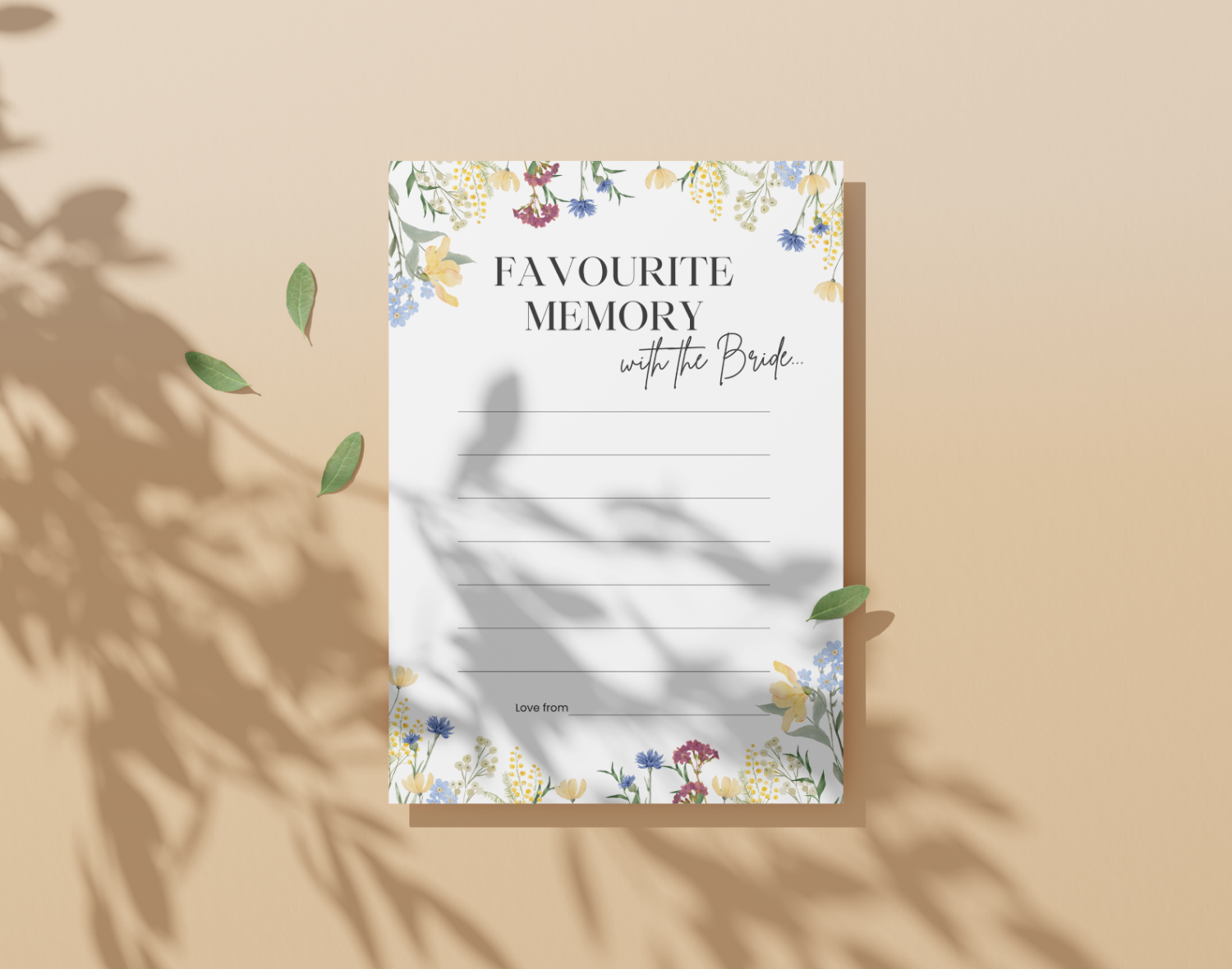 Favourite memory with the bride card with floral design on a beige background