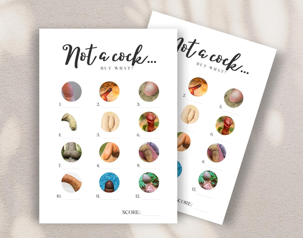 Multiple cheeky bachelorette party game sheets for hen parties on a white background.